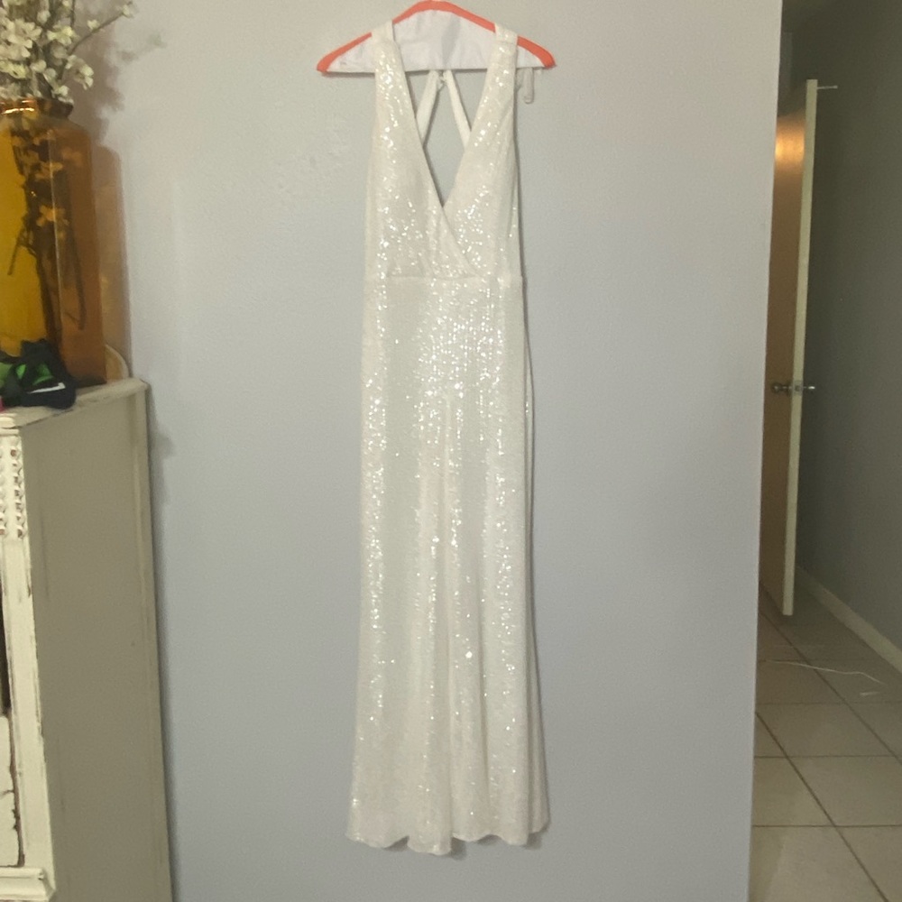 La Femme white sequin jumpsuit